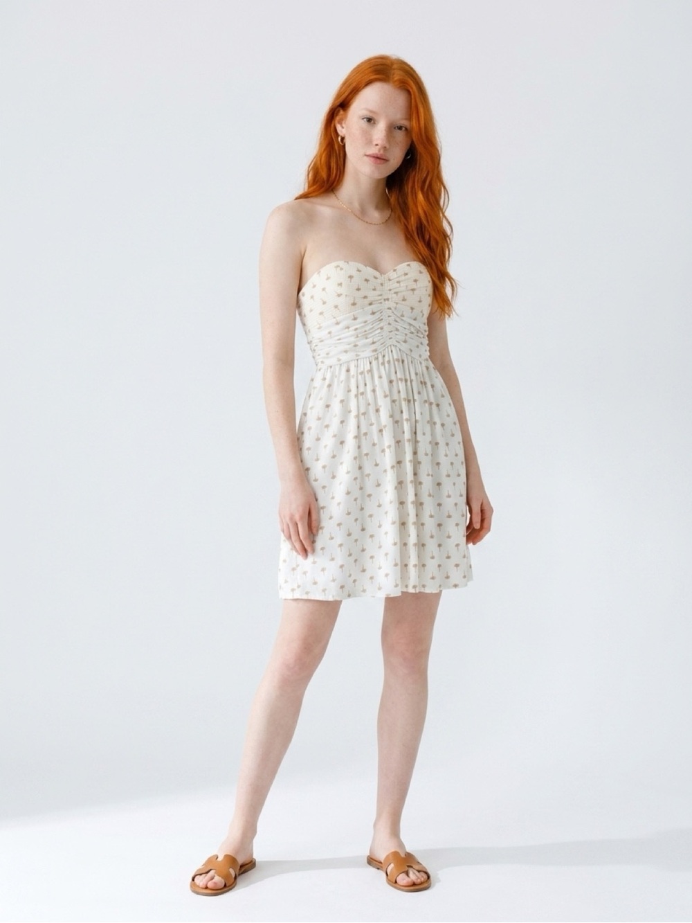 Kismet Cream Strapless Sweetheart Palm Dress